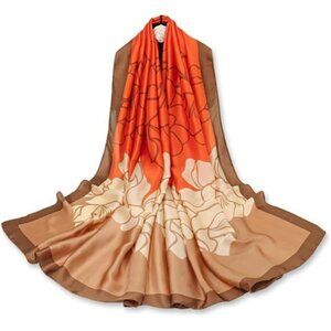Women's Fashion Long Satin Neck Scarf Orange